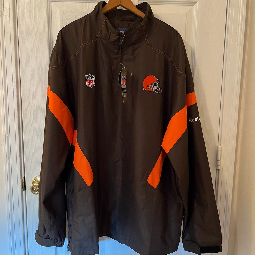 Reebok Cleveland Browns NFL On Field Sideline Half Zip Brown Orange Jacket 2X